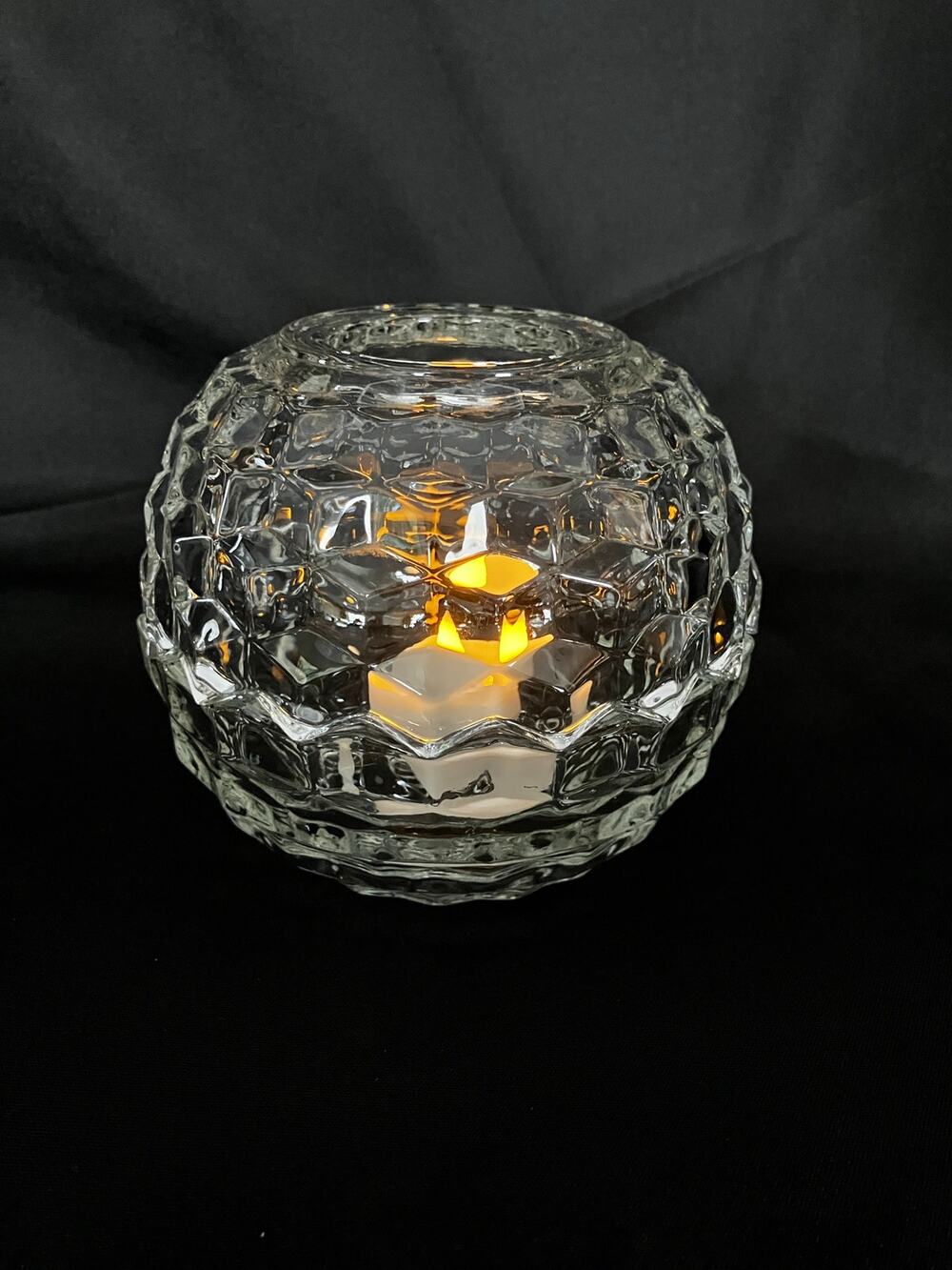 Vintage HOMCO Clear Glass Fairy Lamp Diamond Faceted Candle Holder Home Interior